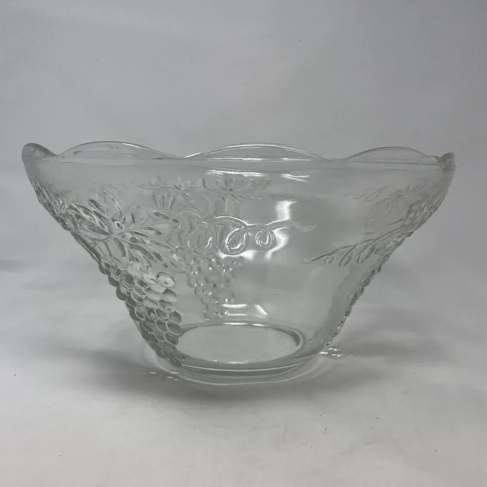 Anchor Hocking Vintage Large Clear Glass Punch Bowl Only‎ Grape & Vine Design